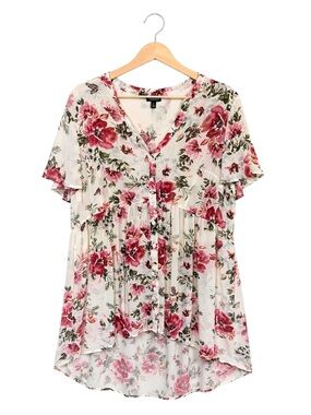 Womens Sheer Floral Ethereal Flowy‎ High Low Top 1X Layers Feminine Dainty Long